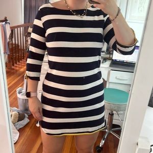 Crown and Ivy blue and white stripe dress with yellow lining